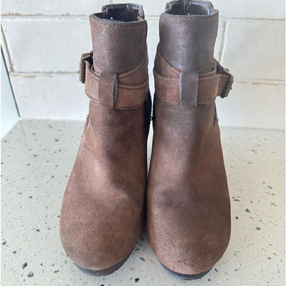 Ralph Lauren Yasline Women’s Brown Suede Leather Wedge Heeled Ankle Booties Sz 6 - Picture 2 of 12